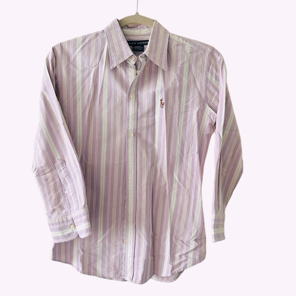 Ralph Lauren Men's Striped Button-Down Shirt in Light Purple and White